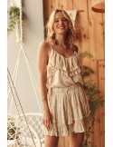 Boho blouse with tassels on straps, beige 4509 - Online store - Boutique